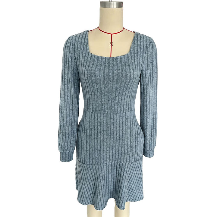 Square-neck ribbed dress
