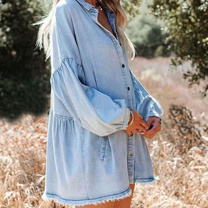 Collared button-front denim dress