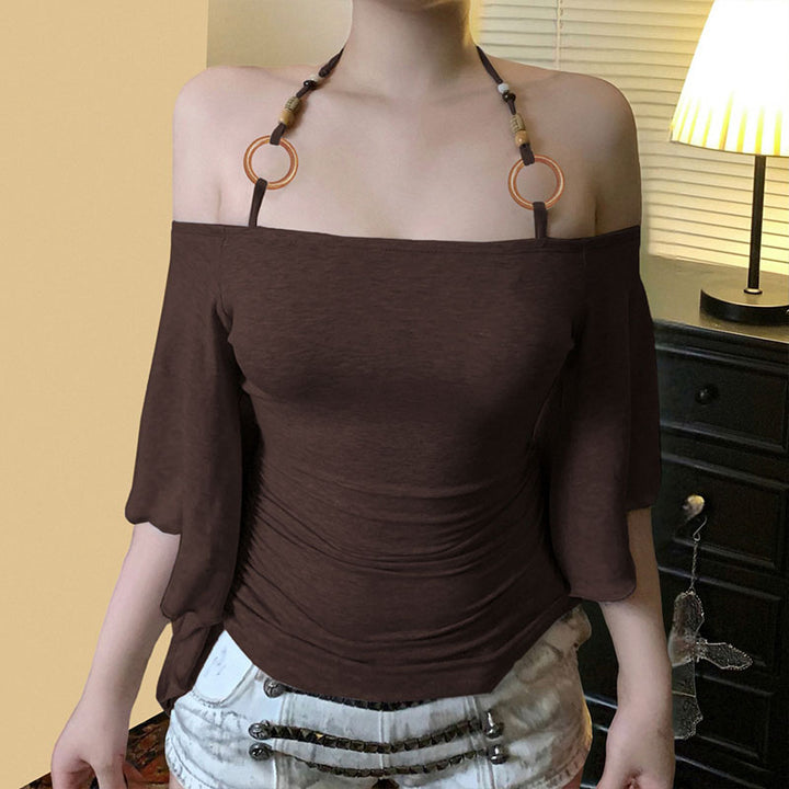 Off-shoulder fitted bell sleeve top