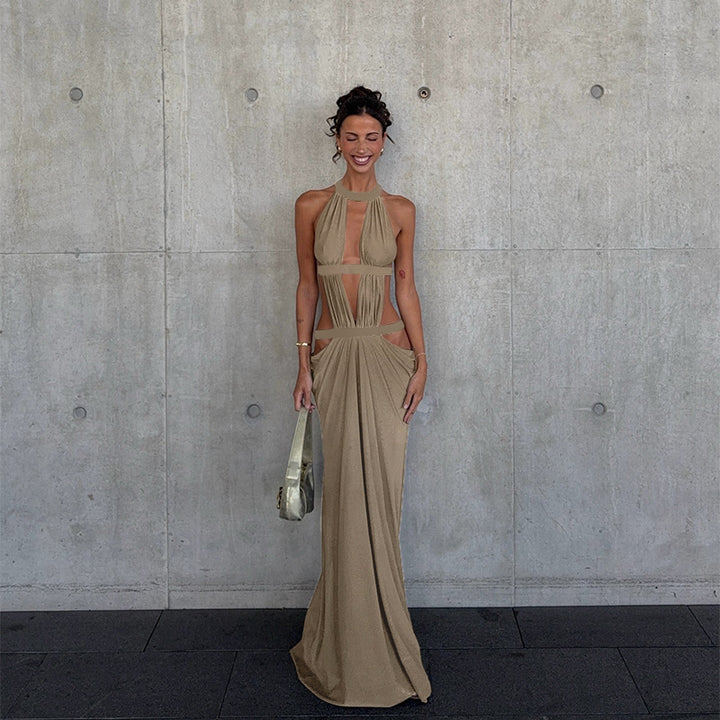 Pleated cut-out floor-length skirt