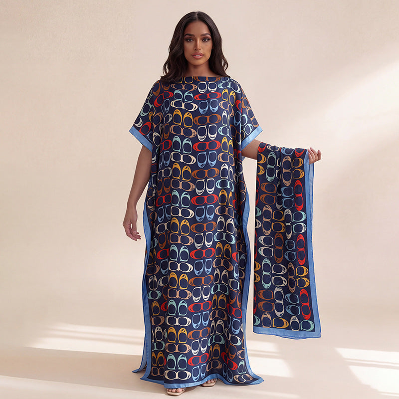 Geometric print beach shawl and dress