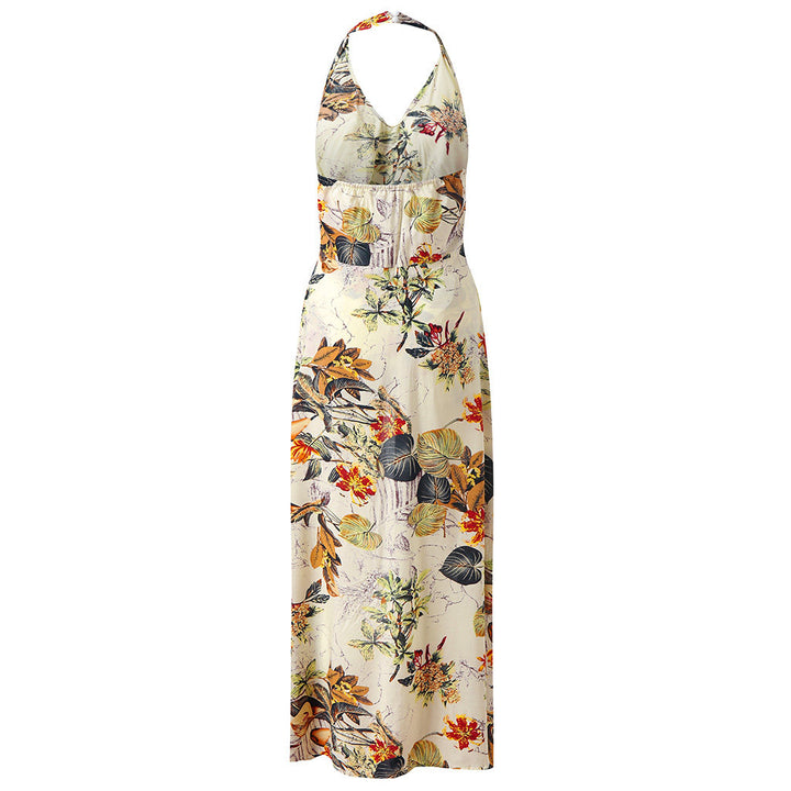 Sleeveless deep V-neck front slit dress