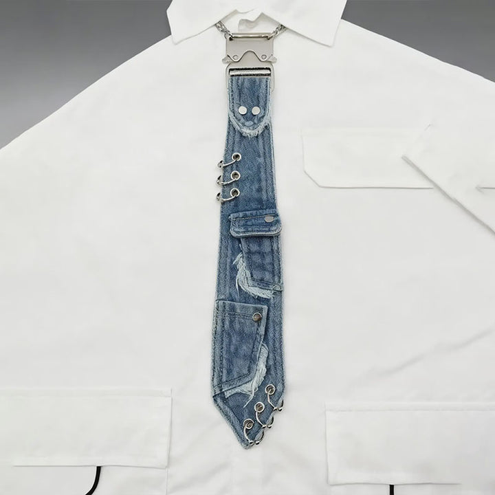 Retro-punk denim tie accessory