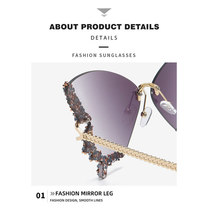Butterfly-shaped sparkling rhinestone-rimmed sunglasses