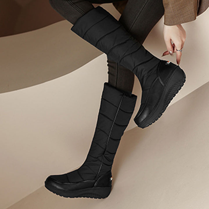 Striped, thick-soled, non-slip tall snow boots