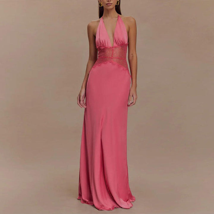Elegant Halter-Neck Lace-Panel Dress