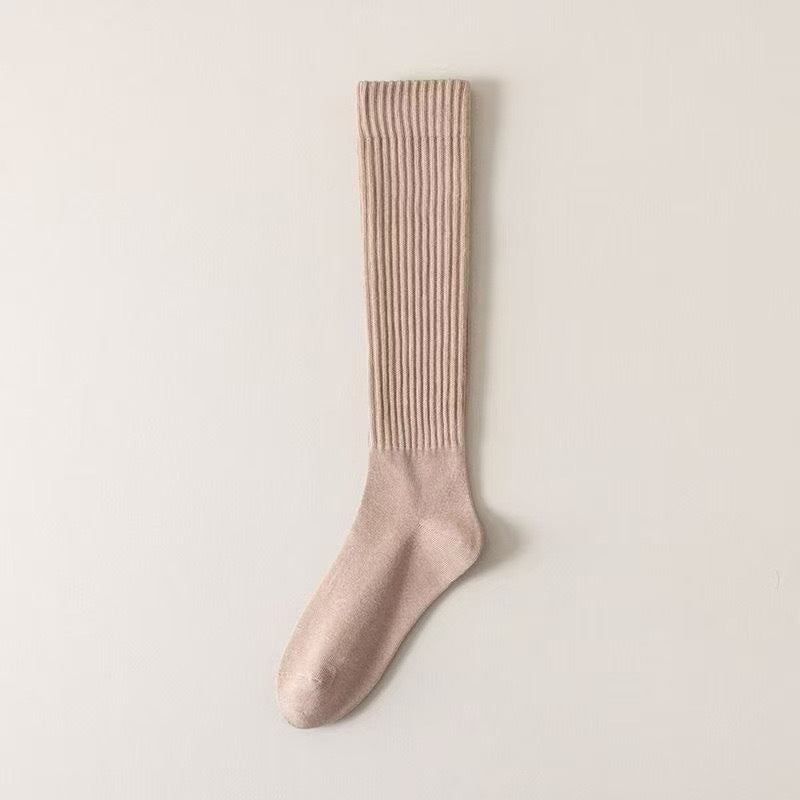 Preppy JK style ribbed loose over-the-knee socks