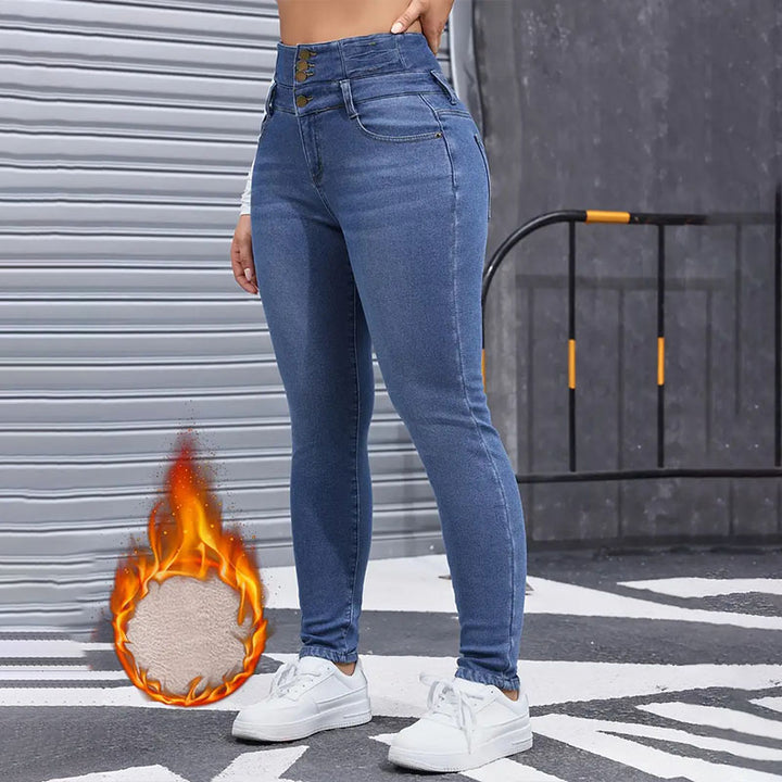 High-waisted fleece-lined skinny jeans