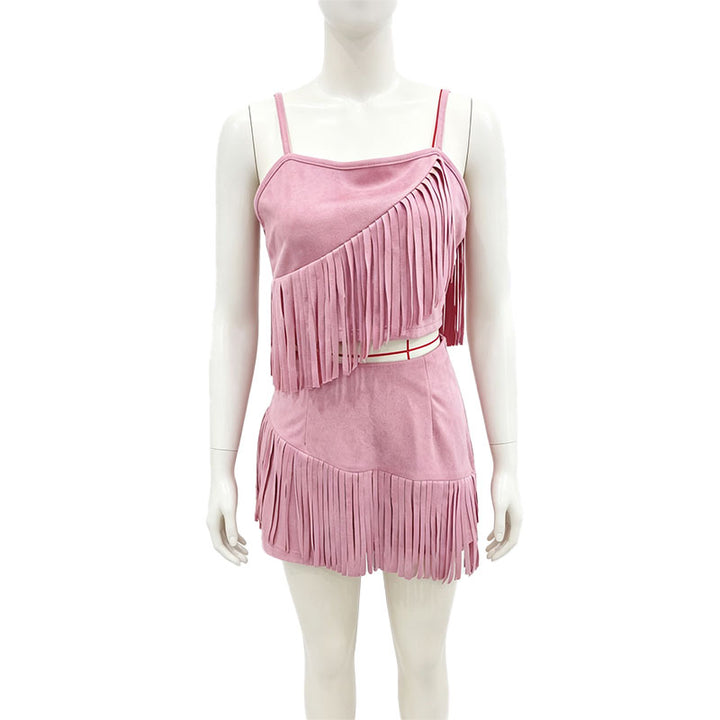 Tassel camisole and asymmetric skirt set