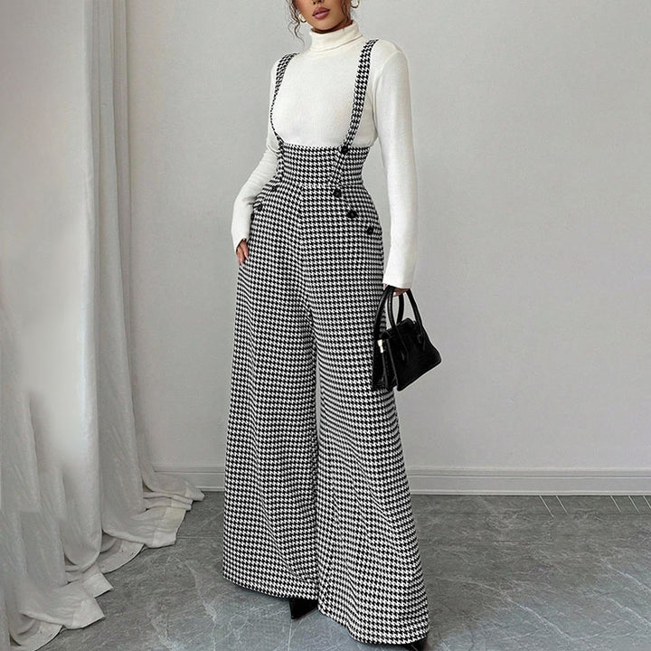 Retro plaid high-waisted wide-leg overalls