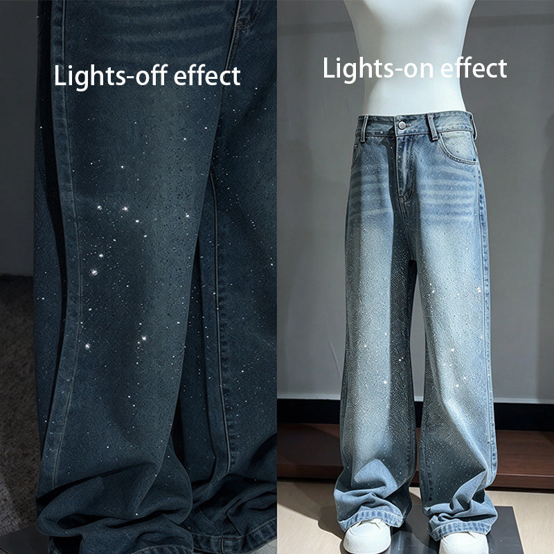 Double Hotfix rhinestones-sided high-waisted jeans