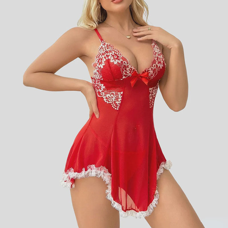 Sheer Mesh Ruffle Nightgown Set