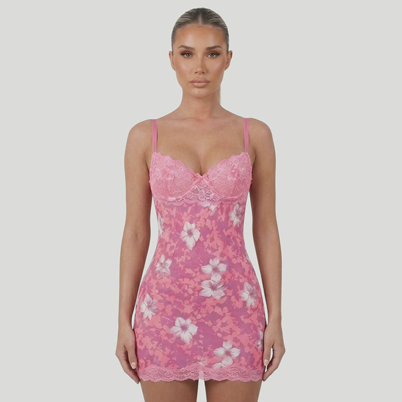 Lace-Trimmed Printed Camisole Dress