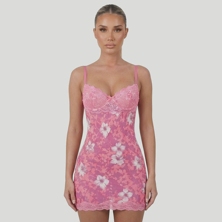 Lace-Trimmed Printed Camisole Dress