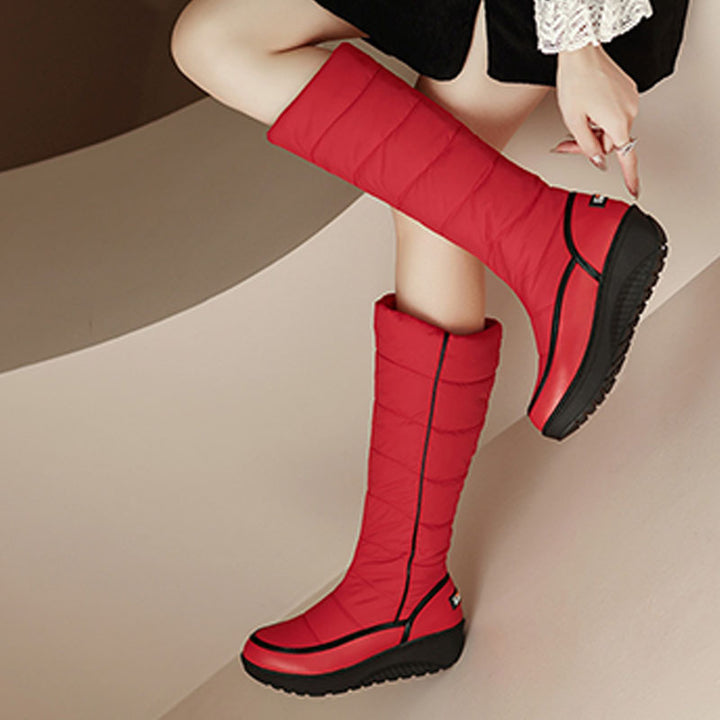 Striped, thick-soled, non-slip tall snow boots