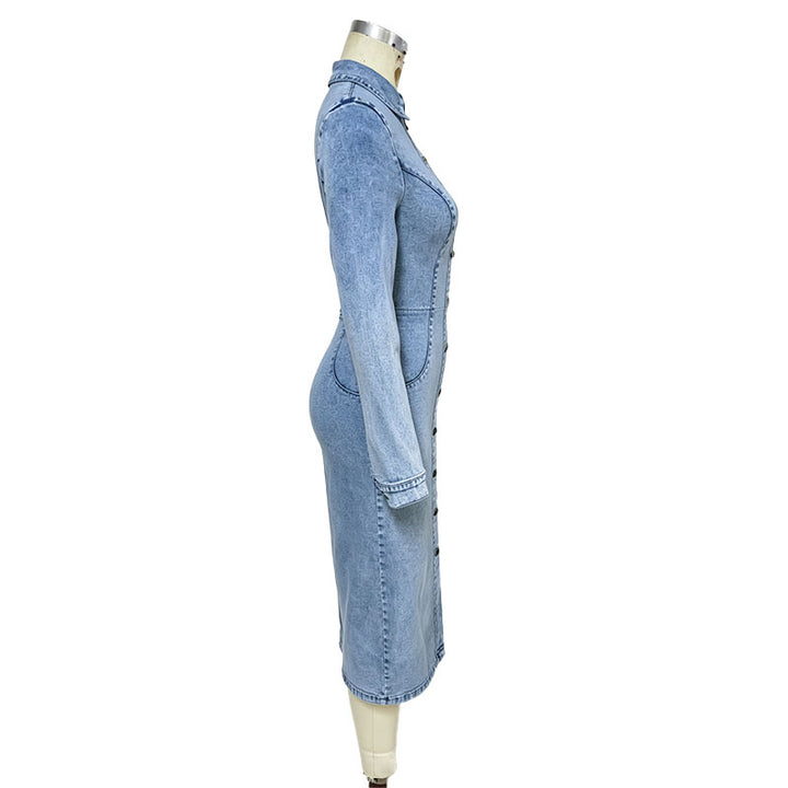 Button-front slim-fit denim dress
