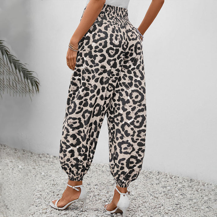 Casual leopard print elastic waist harem pants
