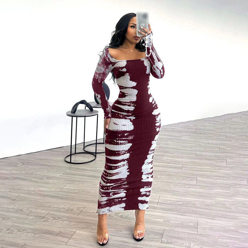 Tie-dye ribbed stretch slim-fit dress