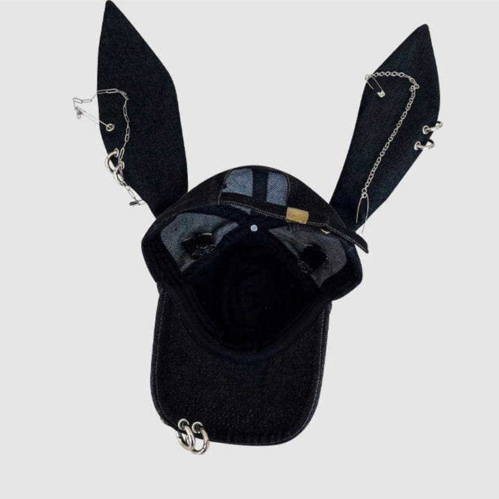 Ripped denim animal ear street style hat