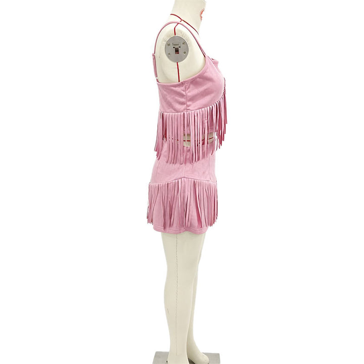 Tassel camisole and asymmetric skirt set