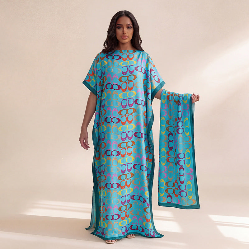 Geometric print beach shawl and dress
