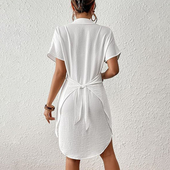 Short-sleeved belted shirt dress