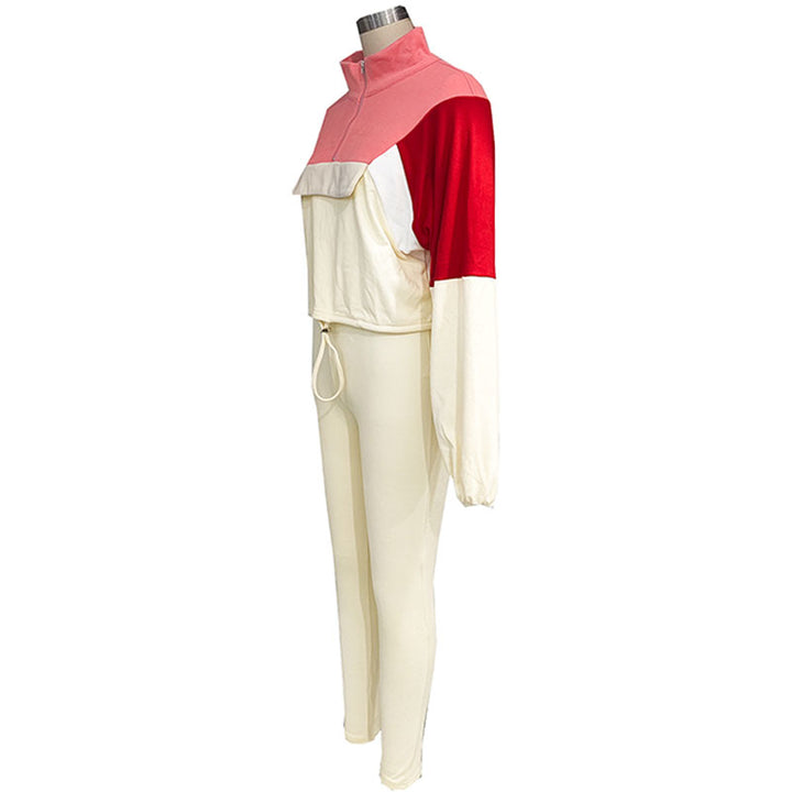 Color-block half-zip sweatshirt and leggings activewear set