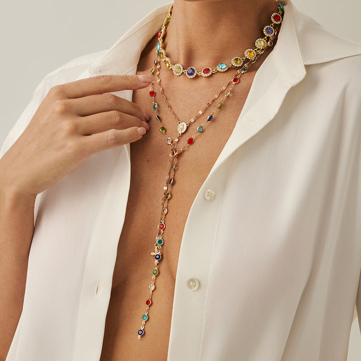 Bohemian-style round crystal layered necklace