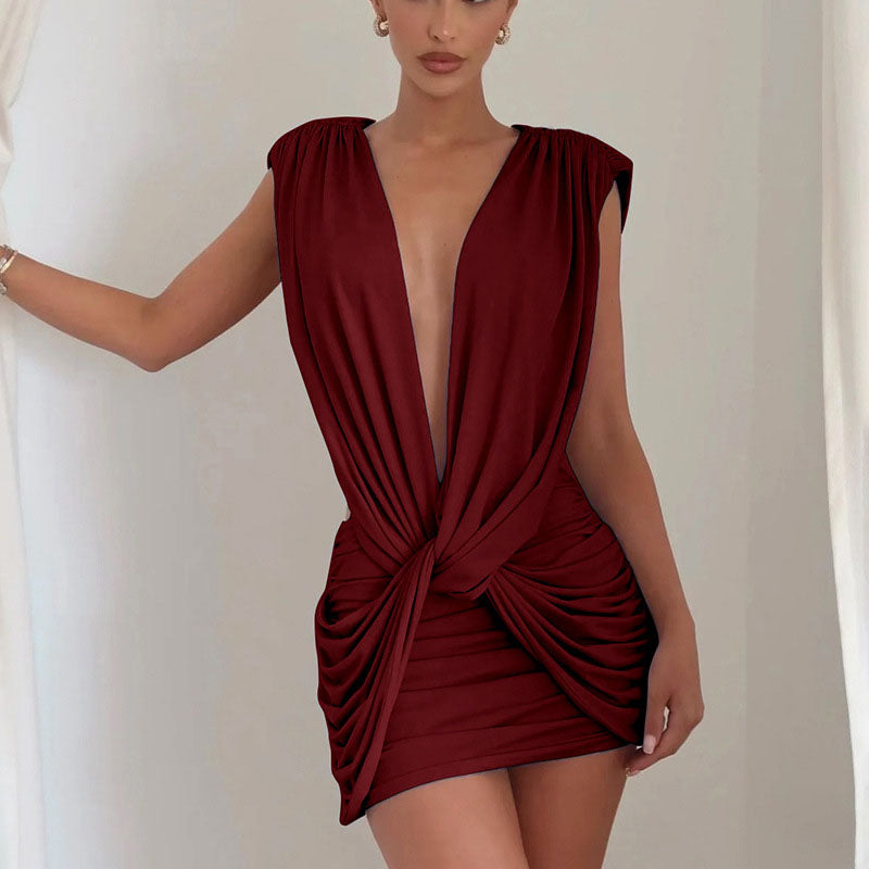 Ruched Crisscross Twist Slim-Fit Dress