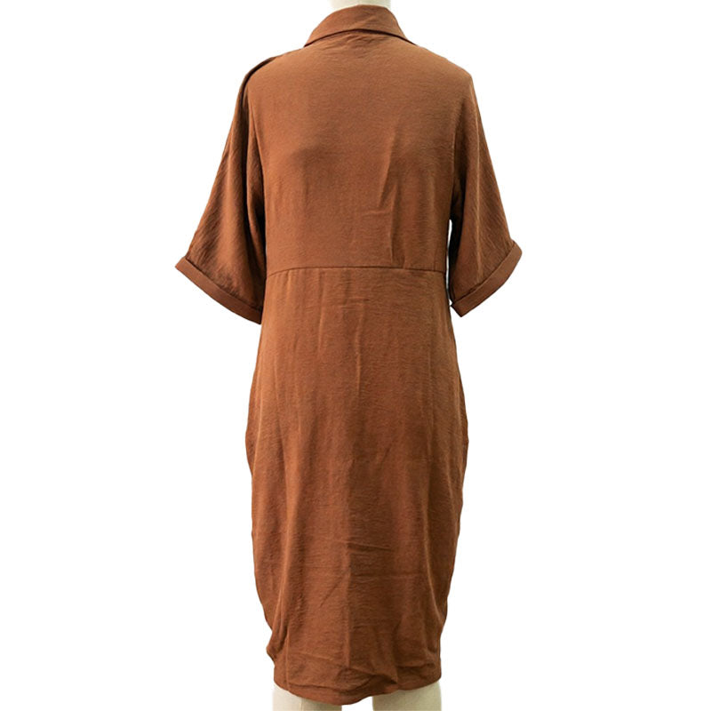 Belted pleated shirt dress