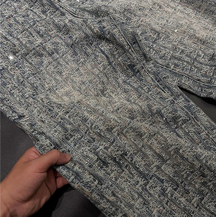 Jacquard Rhinestone Wide Leg Jeans