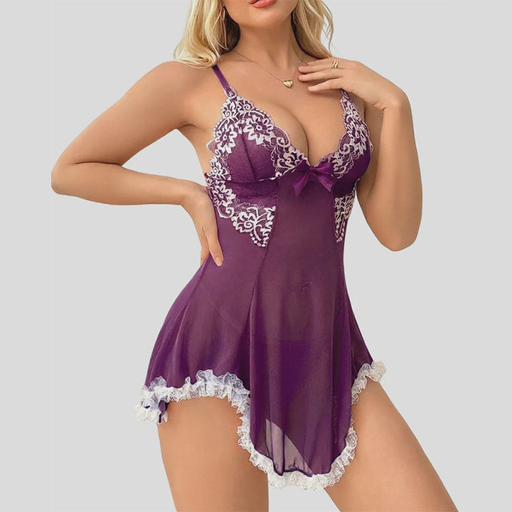 Sheer Mesh Ruffle Nightgown Set