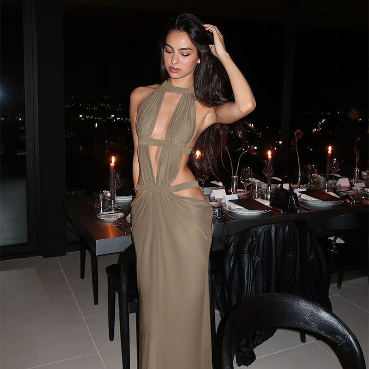 Pleated cut-out floor-length skirt