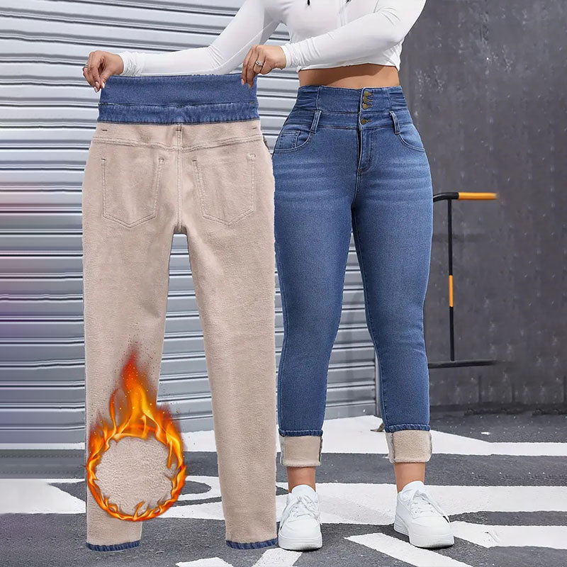 High-waisted fleece-lined skinny jeans