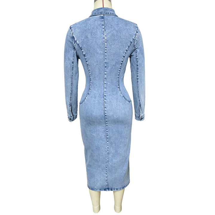 Button-front slim-fit denim dress