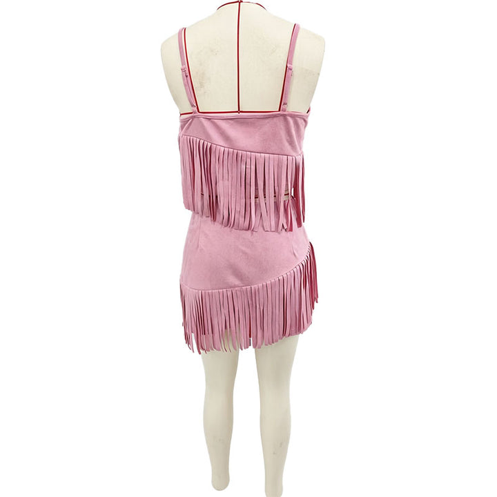 Tassel camisole and asymmetric skirt set