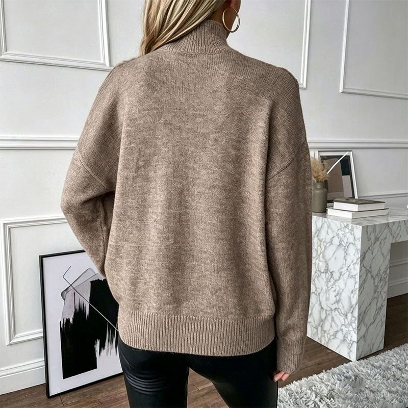 Mock-neck off-the-shoulder long-sleeve sweater