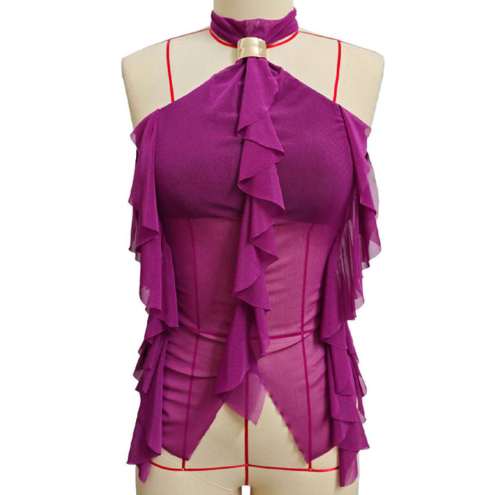 Irregular hem ruffle halter top