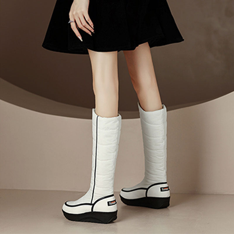 Striped, thick-soled, non-slip tall snow boots