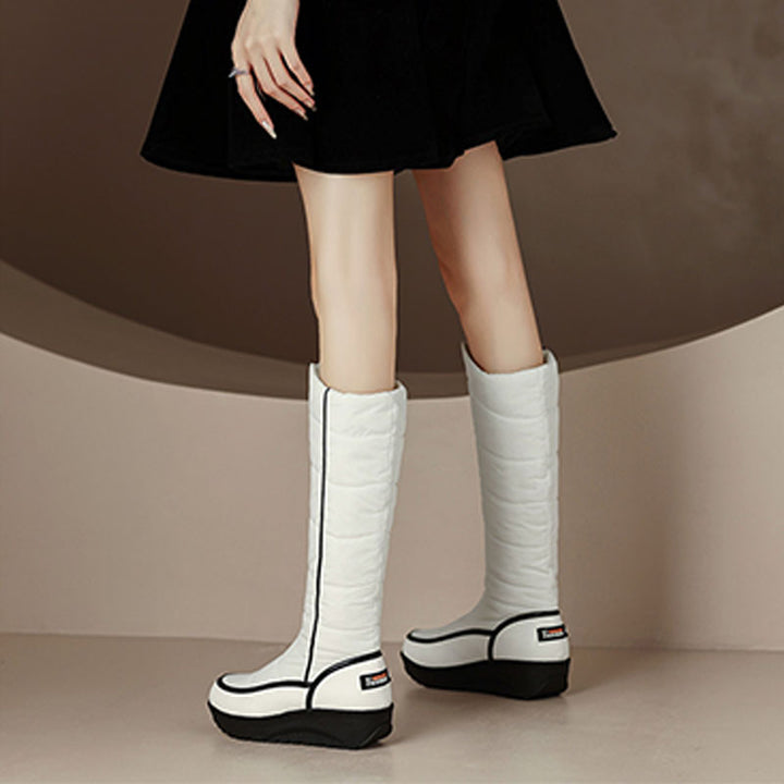Striped, thick-soled, non-slip tall snow boots