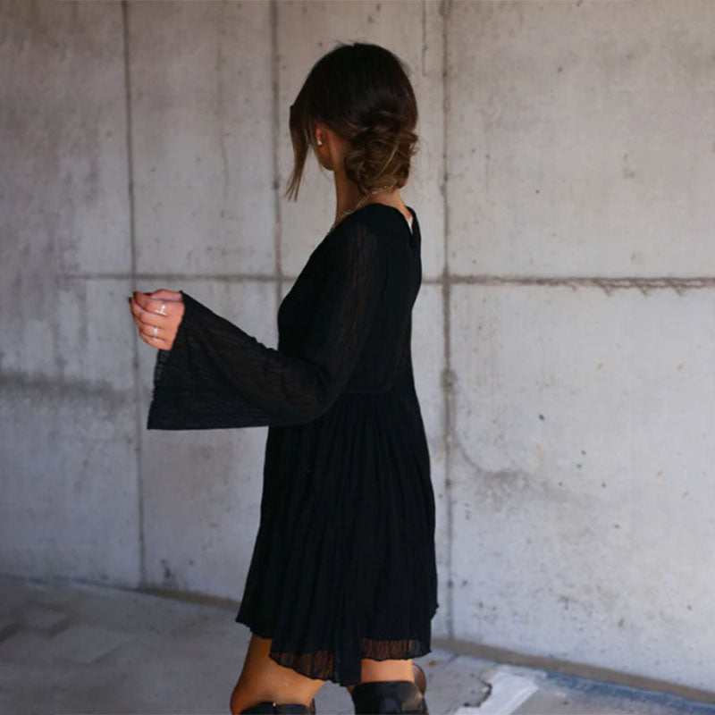 Deep V-neck tiered ruffle dress