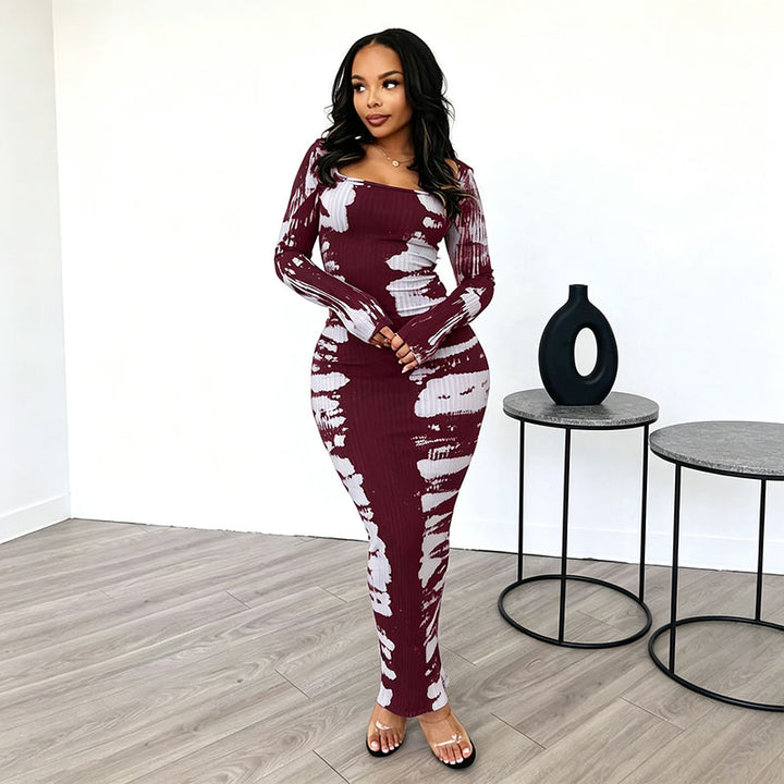 Tie-dye ribbed stretch slim-fit dress