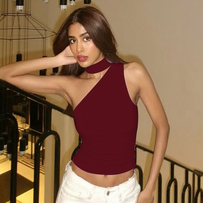 One-shoulder scarf-style crop top