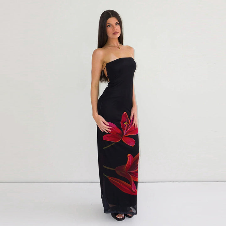 Open-back lace-up strapless fitted dress