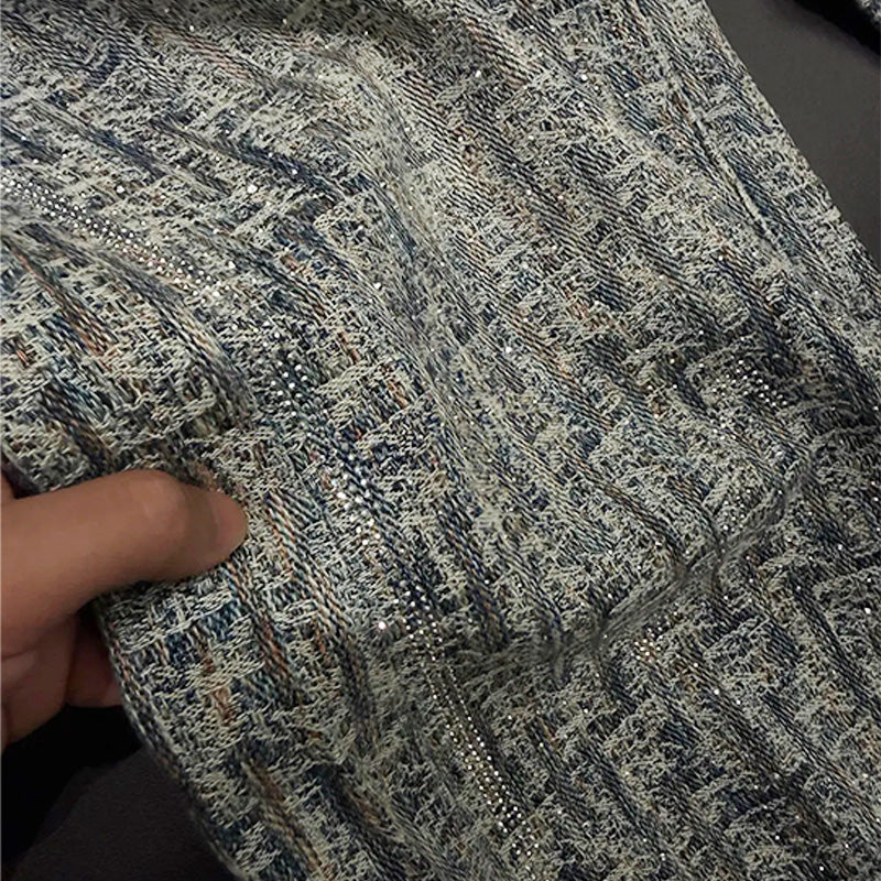 Jacquard Rhinestone Wide Leg Jeans