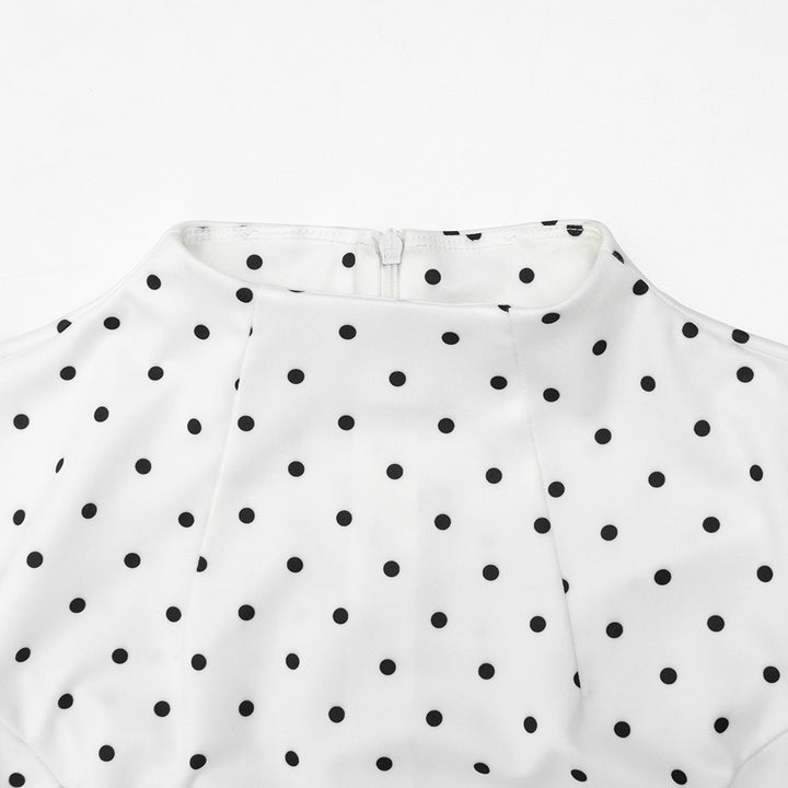 Elegant Polka-Dot Print Round-Neck Maxi Dress