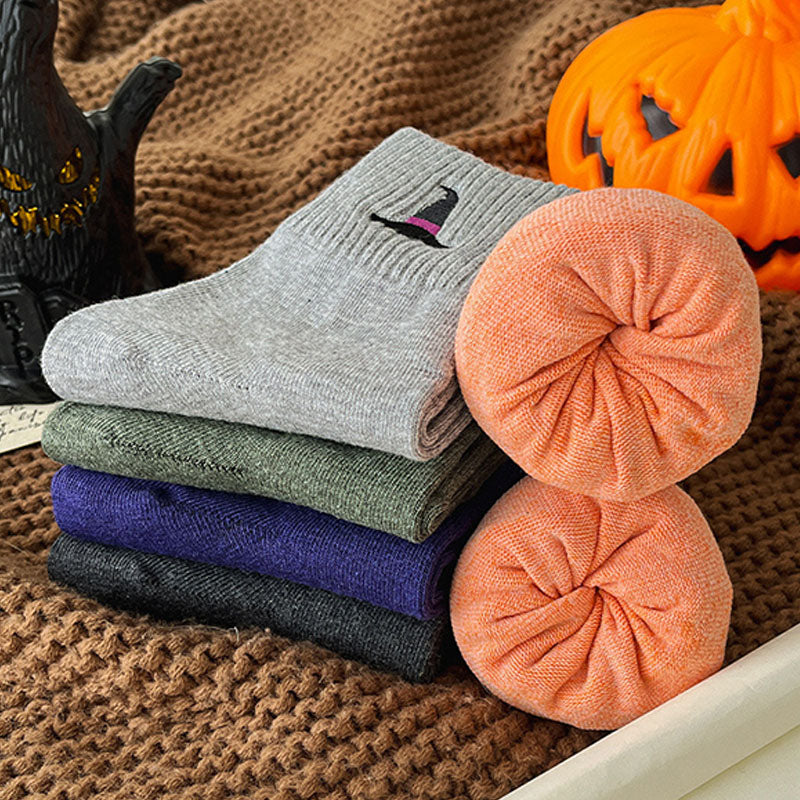 Halloween-themed cartoon thickened mid-calf socks