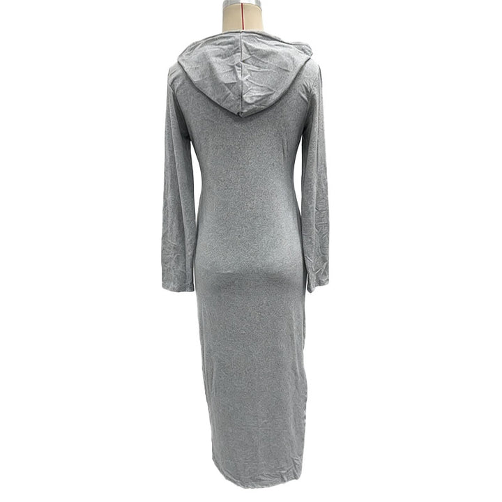 Casual side-slit hooded long dress