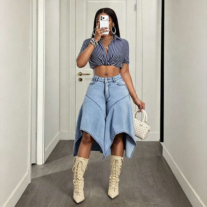 Cropped wide-leg jeans with an irregular hem