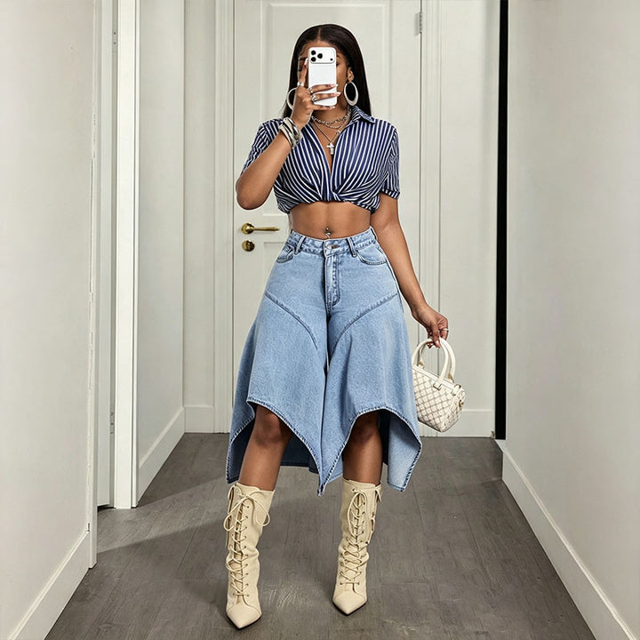 Cropped wide-leg jeans with an irregular hem